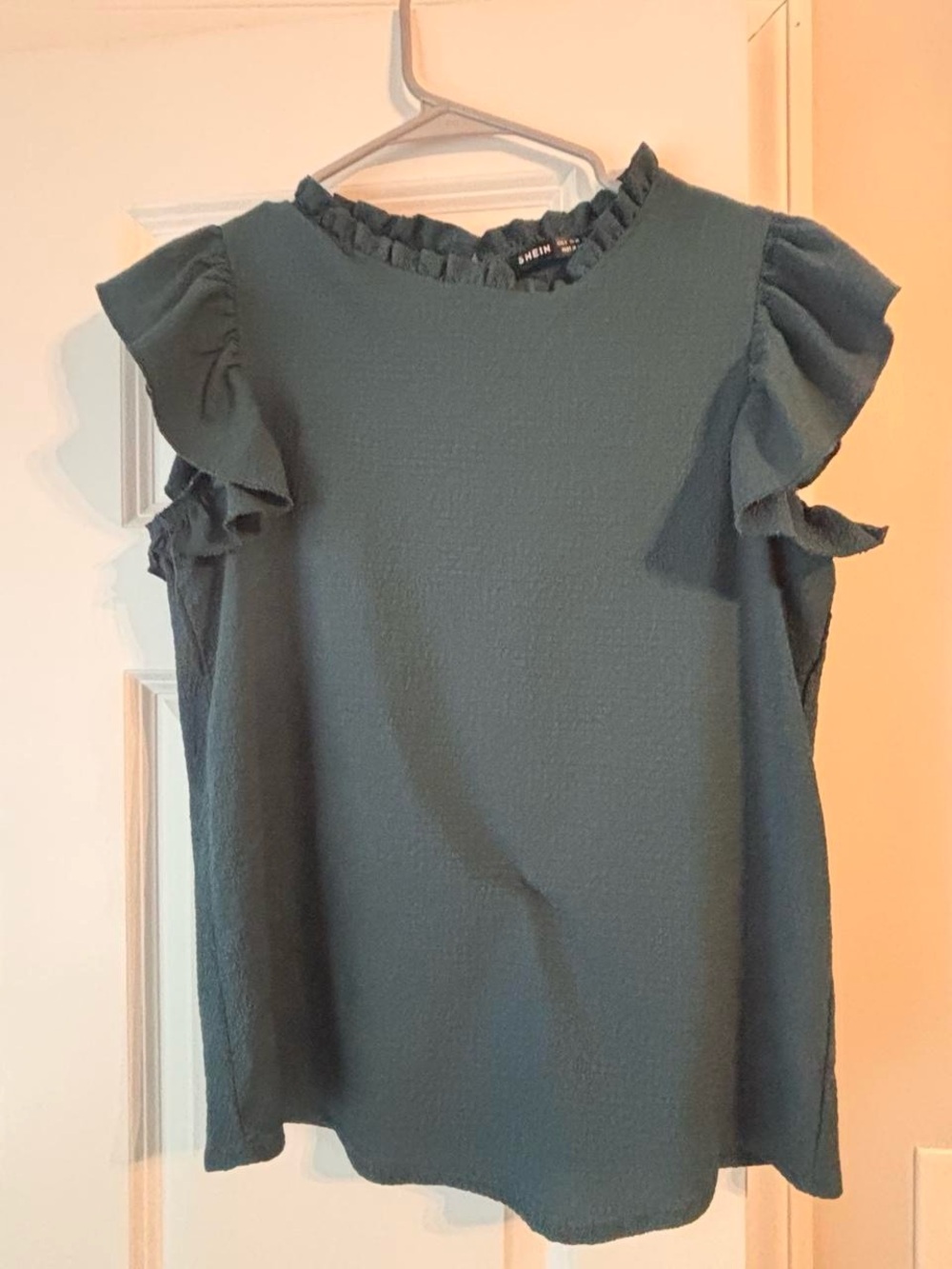 SHEIN Dark Green Ruffle Sleeve Blouse